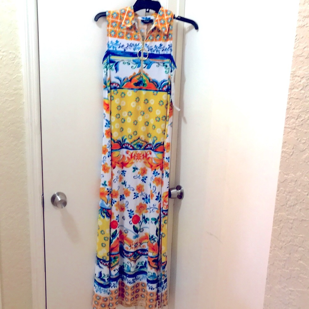 MSK maxi summer dress yellow orange blue